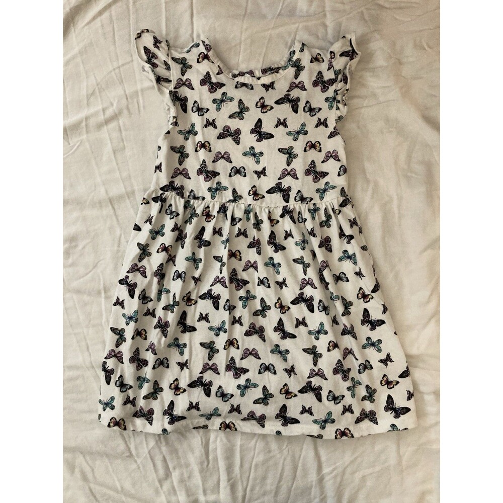 Size M (5/6) Toughskins girl clothes - 1 piece dress | solid & butterfly theme